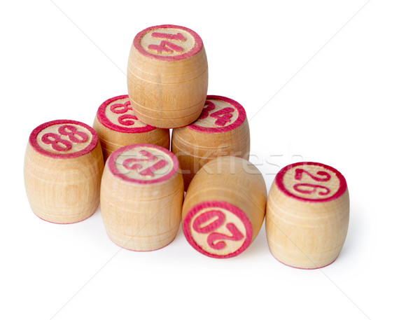 Wooden kegs for bingo on white background Stock photo © pzaxe
