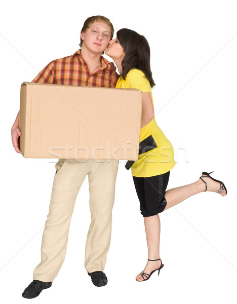 Girl kisses the guy holding a box Stock photo © pzaxe