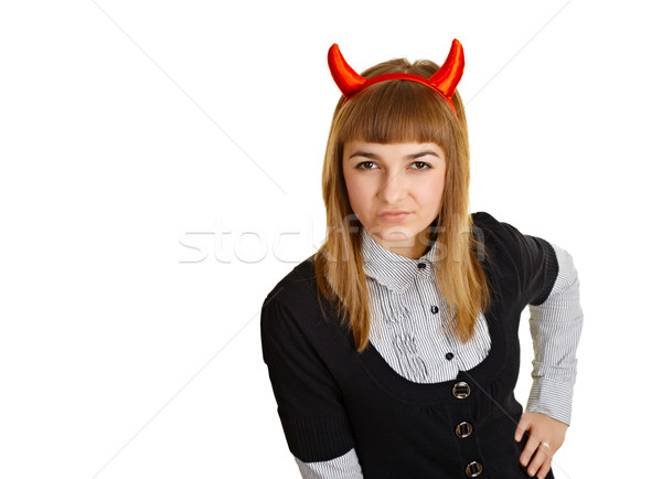 Fiatal nő ördög agancs ravasz külső izolált Stock fotó © pzaxe