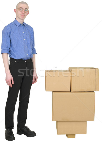 Courier and cardboard boxes pyramid Stock photo © pzaxe