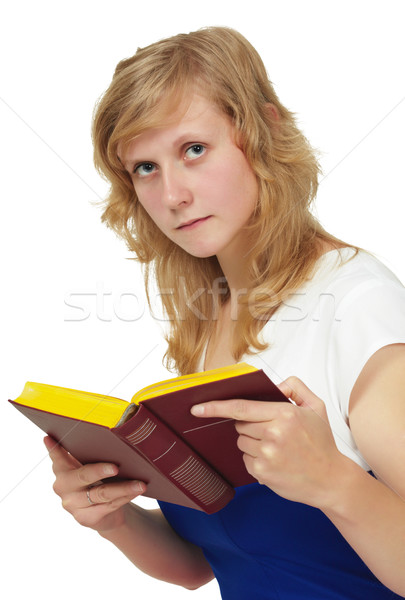 Ragazza studente lettura libro di testo isolato bianco Foto d'archivio © pzaxe
