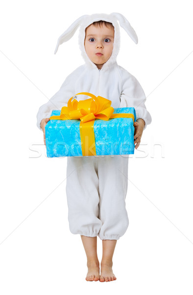 Stock fotó: Vicces · fiú · nyúl · ajándék · kezek · izolált