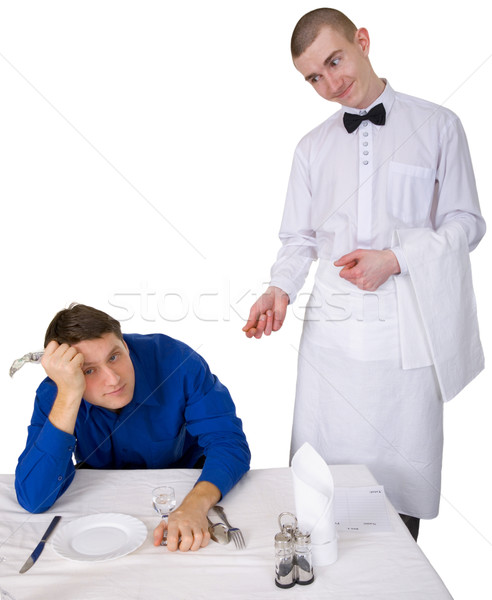 Waiter and guest of restaurant Stock photo © pzaxe