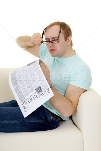 Funny człowiek czytania pracy reklama gazety Zdjęcia stock © pzaxe