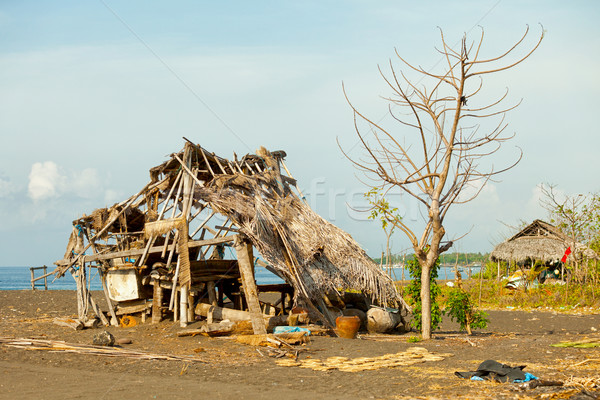 Ruined hut on the beach. Indonesia, Bali Stock photo © pzaxe