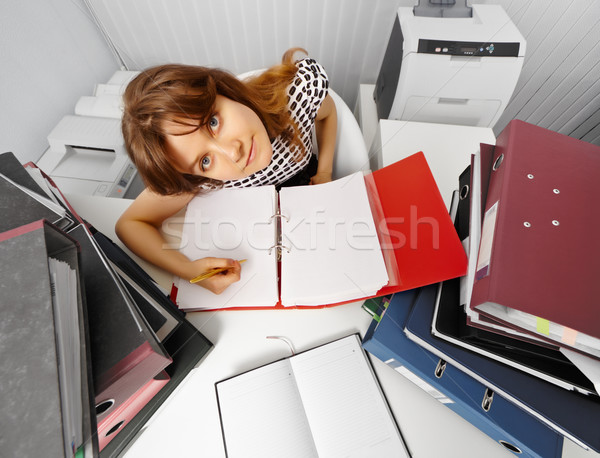 Funny accountant on workplace among documents Stock photo © pzaxe