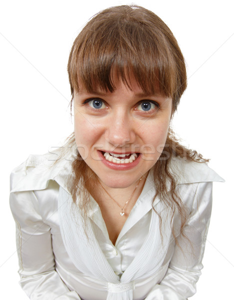 Young woman in comic rage, isolated on white Stock photo © pzaxe
