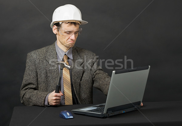 Foto stock: Homem · reparar · computador · negócio · cara · laptop