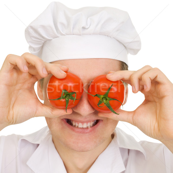 Stockfoto: Kok · Rood · tomaat · ogen · witte · leuk