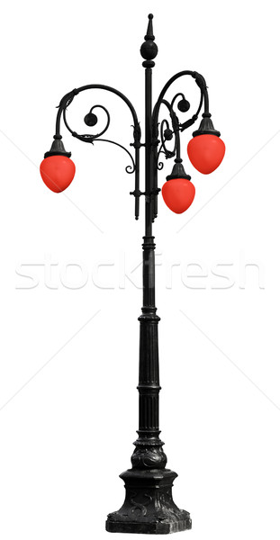Vintage iron lamppost with red light isolated on white Stock photo © pzaxe