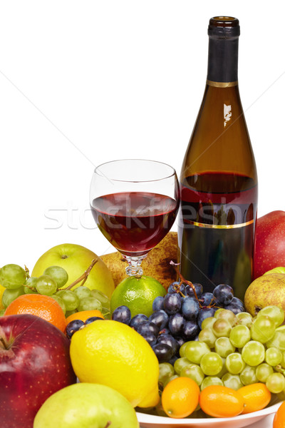 Wine and fruit - still life on white background Stock photo © pzaxe