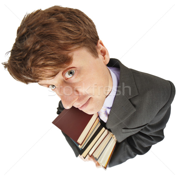 Szórakoztató fickó könyvtár könyvek kezek fehér Stock fotó © pzaxe