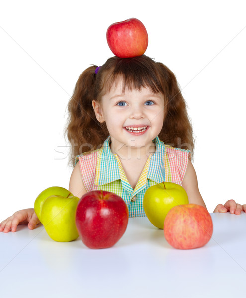 Meisje appel hoofd meisje glimlach kind Stockfoto © pzaxe