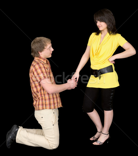 Mann kniend Frau Mädchen Lächeln Stock foto © pzaxe