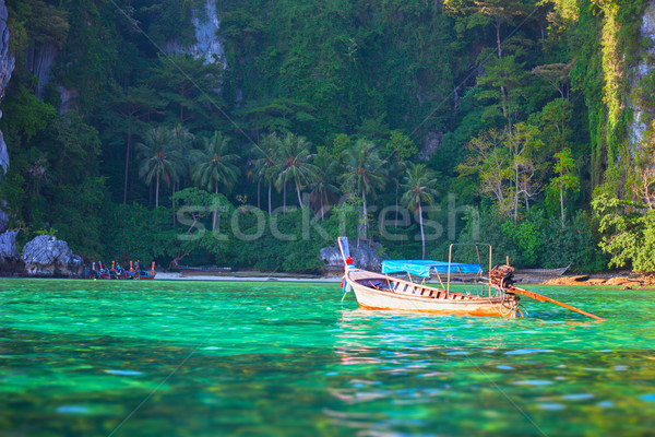 Tropischen Landschaft traditionellen lange Schwanz Boot Stock foto © pzaxe