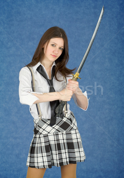 Młoda kobieta japoński miecz ręce portret kobieta Zdjęcia stock © pzaxe