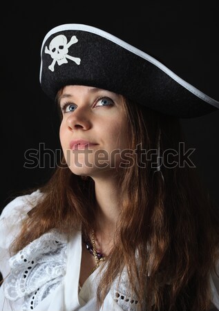 Portrait of serious pirate woman in hat close-up Stock photo © pzaxe