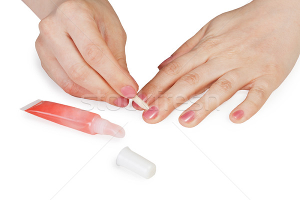 Vrouwelijke handen verwijdering witte meisje Stockfoto © pzaxe