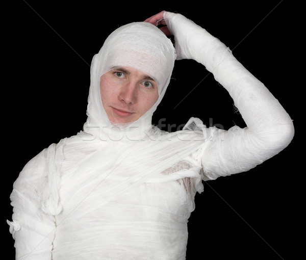 Homem bandagem preto engraçado branco estúdio Foto stock © pzaxe