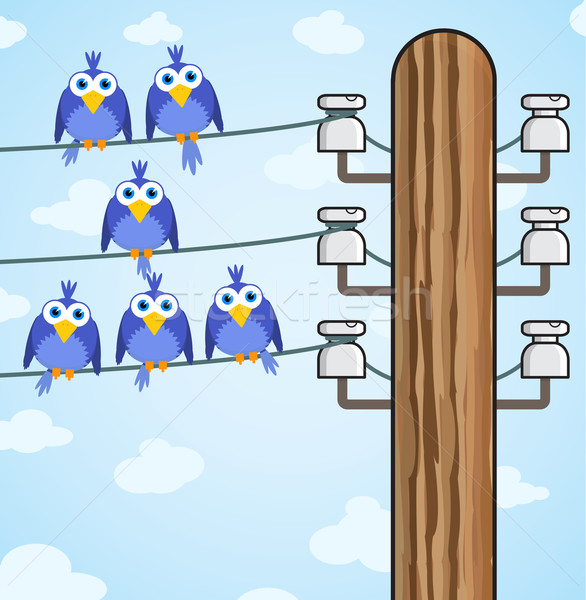 Bird sitting on a high-voltage wires - vector Stock photo © pzaxe