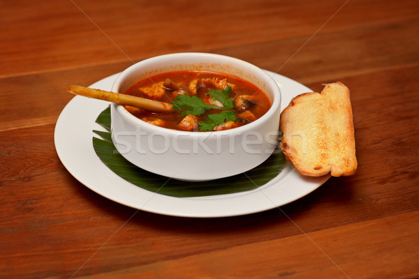 Tomatensoep zeevruchten brood toast voedsel hout Stockfoto © pzaxe