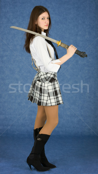 Dziewczyna japoński miecz niebieski kobieta metal Zdjęcia stock © pzaxe
