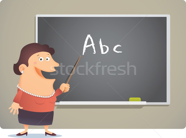 Kobieta nauczania ilustracja cartoon szkoły czerwony Zdjęcia stock © qiun