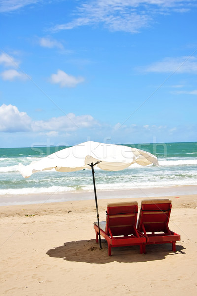 Two Chairs and Umbrella at Beach Stock photo © qiun