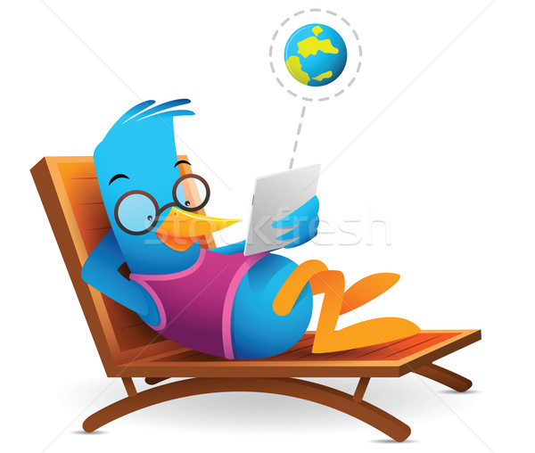 Kék madár ül tabletta illusztráció internet Stock fotó © qiun