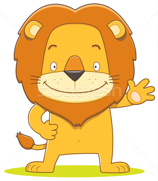 Lino the Lion Cartoon waving hand Stock photo © qiun