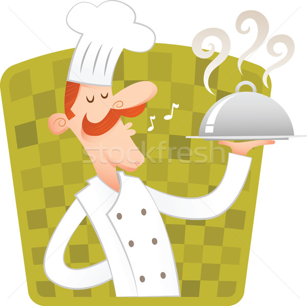 Szczęśliwy kucharz pokryty naczyń restauracji Zdjęcia stock © qiun