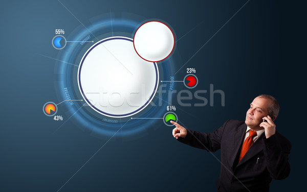 Businessman in suit making phone call and presenting abstract modern pie chart Stock photo © ra2studio
