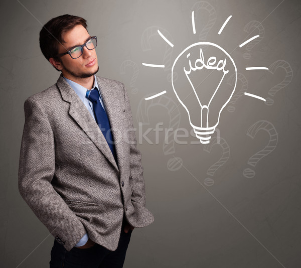 Stockfoto: Omhoog · gloeilamp · idee · teken · aantrekkelijk