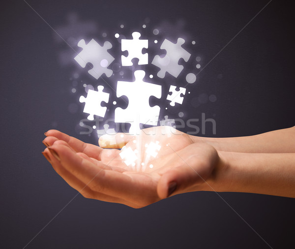 Puzzle pieces in the hand of a woman Stock photo © ra2studio