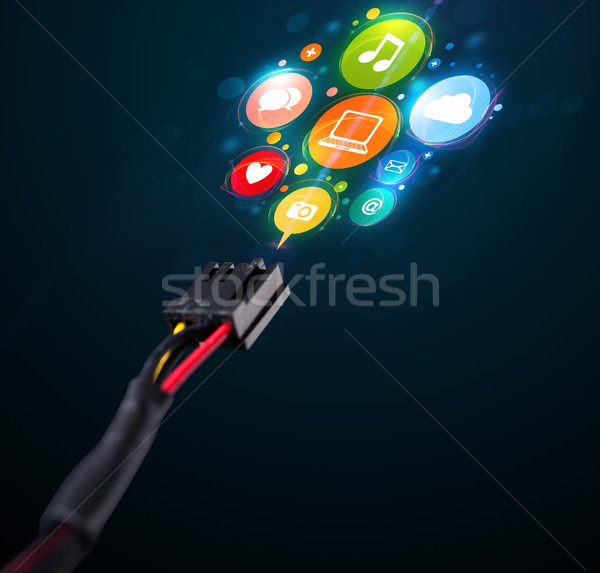 Social media iconen uit elektrische kabel Stockfoto © ra2studio