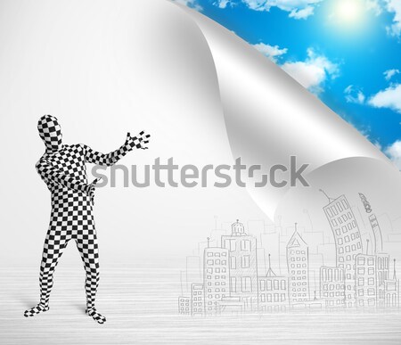 Stock photo: Man in body suit escaping from city to nature concept