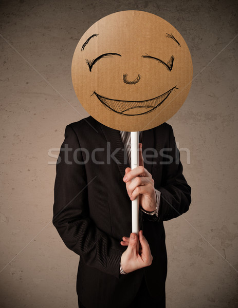 Empresario cara sonriente bordo cartón emoticon Foto stock © ra2studio