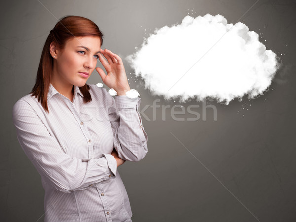 Joli dame pense nuage discours bulle de pensée [[stock_photo]] © ra2studio