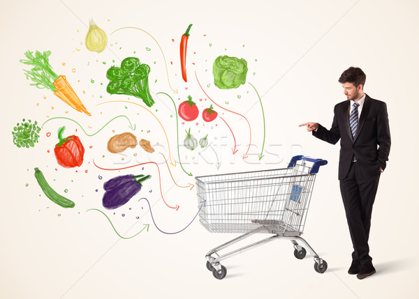 商人 購物車 蔬菜 推動 健康 出 商業照片 © ra2studio