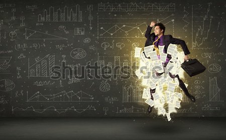 Foto stock: Guapo · empresario · saltar · papel · documento · nube