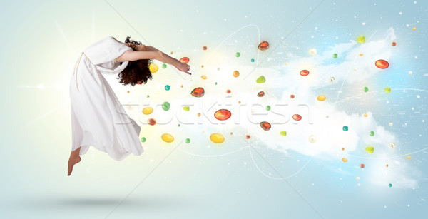 Belle femme sautant coloré fille Photo stock © ra2studio
