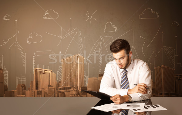 Empresário edifícios sessão preto tabela papel Foto stock © ra2studio