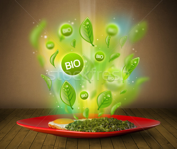 Zdrowych bio zielone tablicy żywności Zdjęcia stock © ra2studio