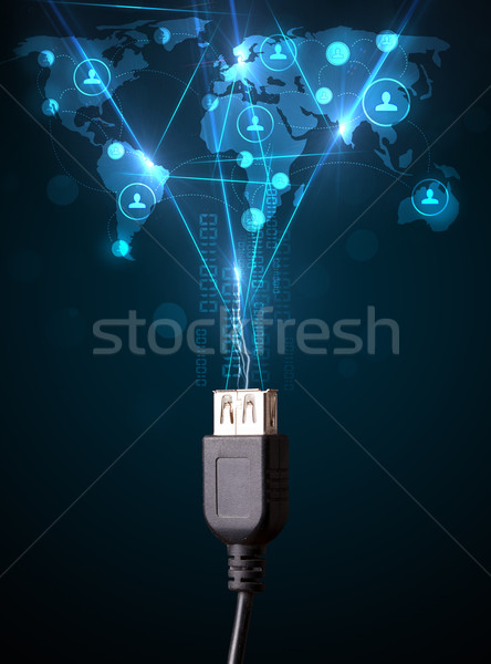 Foto stock: Red · social · iconos · fuera · eléctrica · cable