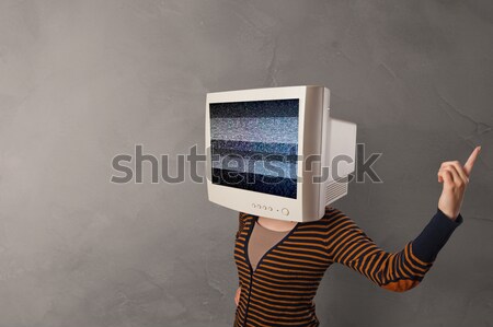 Business man with monitor on his head traped into a digital syst Stock photo © ra2studio