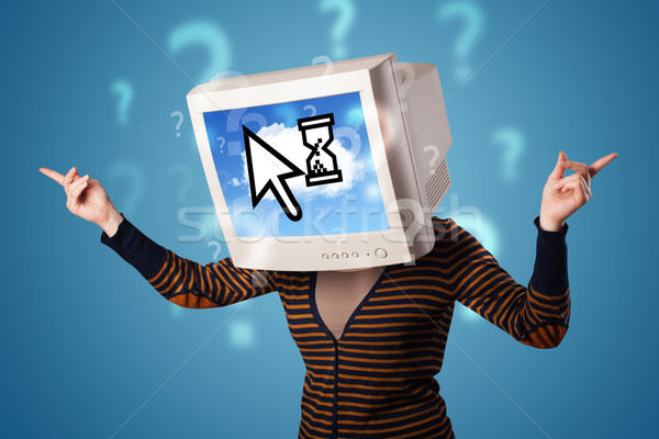 Person with a monitor head and cloud based technology on the scr Stock photo © ra2studio