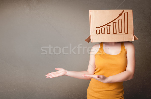 Young woman gesturing with a cardboard box on his head with diag Stock photo © ra2studio