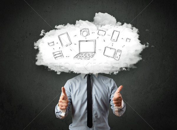 Stock fotó: Profi · üzletember · felhő · hálózat · fej · internet · technológia