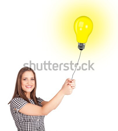 Heureux femme ampoule ballon jeune femme [[stock_photo]] © ra2studio