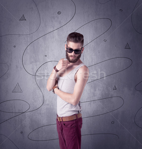 Hipster guy Bart modernen jungen Stock foto © ra2studio